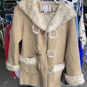 Vintage circa 90s Nine West brand suede and faux fur trimmed coat